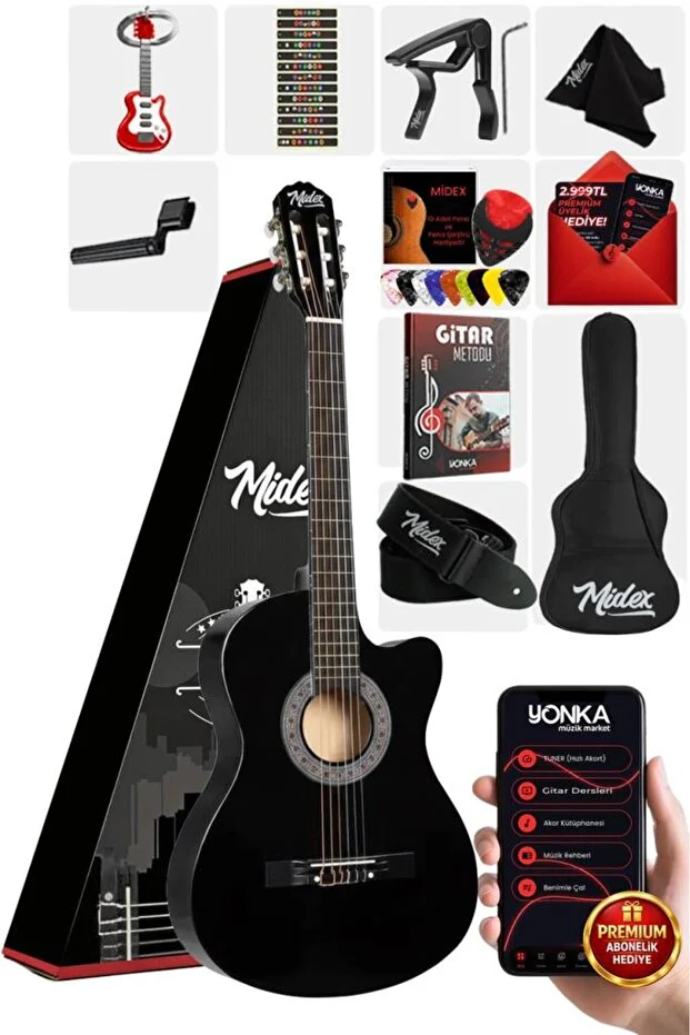 CG-395BK Siyah Klasik Gitar 4/4 Sap Ayarlı Kesik Kasa Full Set (Çanta Askı Metod Pena) CG-395BK Siyah Klasik Gitar 4/4 Sap Ayarlı Kesik Kasa Full Set (Çanta Askı Metod Pena)